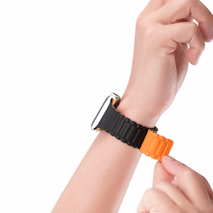 Dux Ducis dirželis (šarvuota versija) Apple Watch SE dirželis, 9, 8, 7, 6, 5, 4, 3, 2, 1 (41, 40, 38 mm) silikoninė magnetinė apyrankė juoda/oranžinė