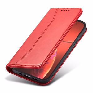Magnet Fancy Case dėklas telefonui iPhone 14 Plus su flip dangčiu, pinigine ir stovu - raudonos spalvos