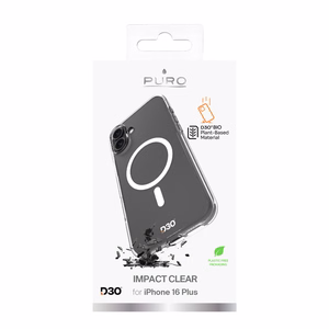 Puro Impact Clear D3O MagSafe silikoninis dėklas telefonui iPhone 16 Plus - permatomas