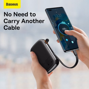 Baseus Qpow Pro 20000mAh išorinė baterija, USB + USB-C, PD 22,5W, su USB-C laidu (PPQD060301), juoda