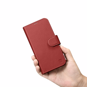 iCarer Piniginės dėklas 2in1 viršelis iPhone 14 Plus Anti-RFID odinis atverčiamas viršelis raudonas (WMI14220727-RD)