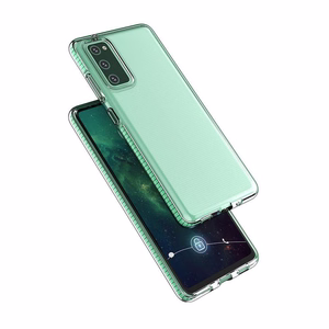 Dėklas telefonui Spring Case – skaidrus TPU gelio dėklas su spalvingu rėmeliu, skirtas Samsung Galaxy A02s EU – tamsiai rožinis