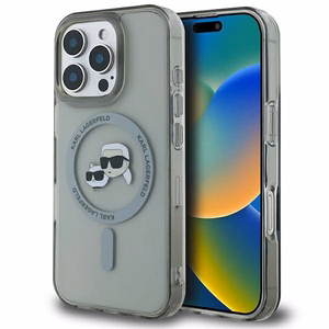 Karl Lagerfeld IML Metal Karl&Choupette Head magnetinis dėklas telefonui iPhone 16 Pro - juodas