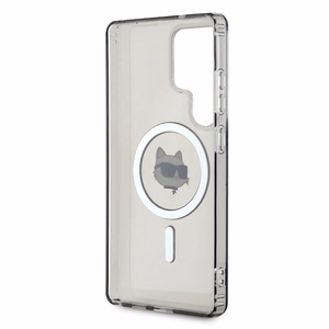 Karl Lagerfeld mygtukinis Choupette Head atspausdintas logotipas Magnētinis Samsung Galaxy S25 Ultra dėklas juodas