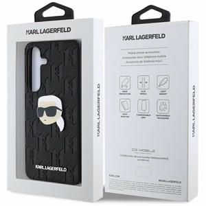 Dėklas telefonui Karl Lagerfeld Leather Monogram Pin Logo Karl Head Samsung Galaxy S25 Plus - juodas