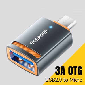 Adapteris Essager HuntUM, pilkas (USB-A lizdas–MicroUSB kištukas)