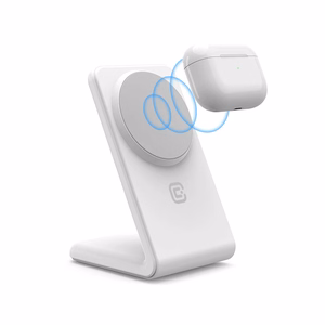 Беспроводное зарядное устройство 2 в 1 Crong MagSpot Stand для iPhone и AirPods, совместимое с MagSafe, белое