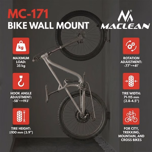 Maclean Wall-Mounted Bike Rack / Hanger, max. load 35 kg, adjustable tilt angle, steel, MC-171