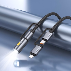 Laidas All-in-one USB C / Lightning į USB C / LED Light Hoco PD 3A 60W 1,2 m U138 juodas