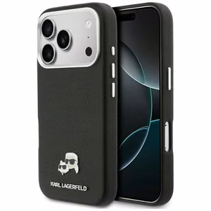 Dėklas Karl Lagerfeld PU Karl and Choupette Heads Pins MagSafe Apple iPhone 17 Pro juodas