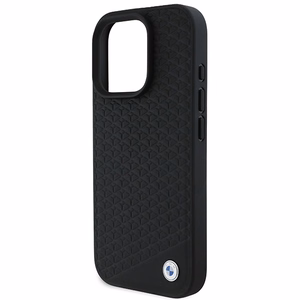 BMW Signature Leather Diamond Metal Logo MagSafe Чехол для iPhone 16 Pro Max - чёрный