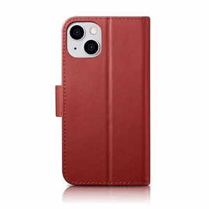 iCarer Piniginės dėklas 2in1 viršelis iPhone 14 Plus Anti-RFID odinis atverčiamas viršelis raudonas (WMI14220727-RD)