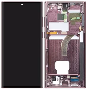 LCD ekranas Samsung S908 S22 Ultra su lietimo ekranu ir rėmeliu Burgundy originalus (paslaugų paketas)