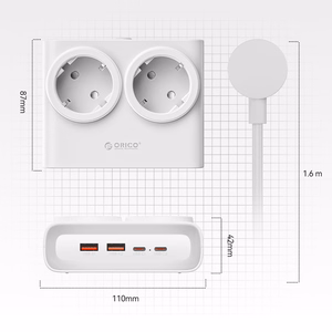 Orico PDC25 25W 6in1 удлинитель 2x AC + 2x USB-A + 2x USB-C - белый