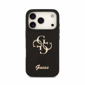 Dėklas Guess PU Fixed Glitter 4G Metal Logo Apple iPhone 18 Pro juodas