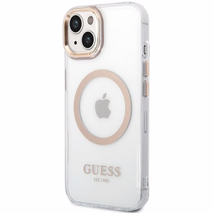 Guess metalinis kontūras Magnetinis dėklas iPhone 15 Plus / 14 Plus - auksinis