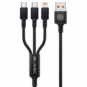 Blavec Trixo плетеный кабель - USB на 2xType C + Lightning - QC 18W PD60W 3A 1,3 м (CTR-U2CL3B13) черный