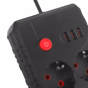 Maclean elektros paskirstytuvas, prailginimo laidas su 2 lizdais + 3xUSB, 110–240 V kintama srovė, 50/60 Hz, 2,1 A, maks. 2500 W, 1,5 m, juodas, MCE387 B