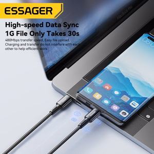 Кабель Essager "Ultra" тёмно-серый Type-C / Type-C 200 см (до 240 Вт)