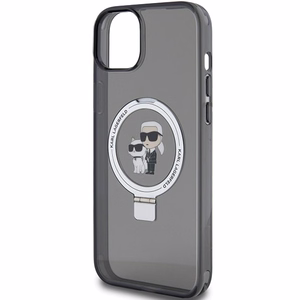 Karl Lagerfeld KLHMP15MHMRSKCK iPhone 15 Plus 6.7" juodas/juodas kietas dėklas su žiediniu stovu Karl&Choupette Magnetinis