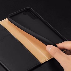 Dux Ducis Hivo odinis atverčiamas dėklas natūralios odos piniginė kortelėms ir dokumentams Samsung Galaxy S22 + (S22 Plus) mėlynas