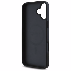 Guess Grained Hot Stamp Peony trikampio logotipo magnetinis dėklas telefonui iPhone 16 - juodas