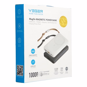Išorinė baterija POWER BANK VEGER (VP1151) 10000mAh su belaidžiu įkrovikliu (Magsafe 15W) balta