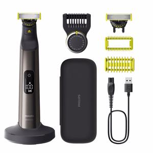 Philips OneBlade Pro 360 QP6652/61 – belaidis drėgnam ir sausam naudojimui skirtas veido ir kūno kirptuvas, 20 ilgio nustatymų, pilkas / juodas