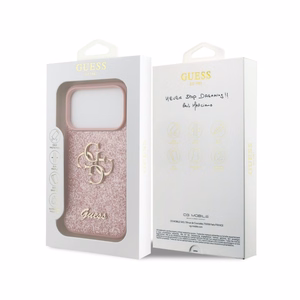 Dėklas Guess PU Fixed Glitter 4G Metal Logo Apple iPhone 18 Pro rožinis
