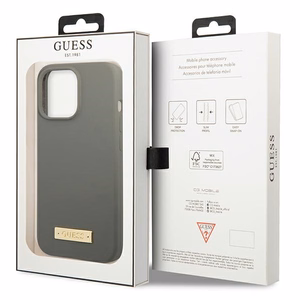 Guess GUHMP13LSPLG iPhone 13 Pro / 13 6.1" pilkas/pilkas kietas dėklas Silikoninis Logo Plate Magnetinis