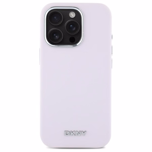 DKNY skystos silikoninės medžiagos dėklas telefonui su mažu metaliniu logotipu magnetinis iPhone 16 Pro - rožinis