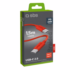 SBS TECABLETISSUETCCR Плетёный кабель USB-C - USB-C 1.5m 60W - красный