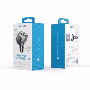 Forever TR-370 Bluetooth FM siųstuvas, 2 x USB-A, 1 x USB-C PD 30W, juodas
