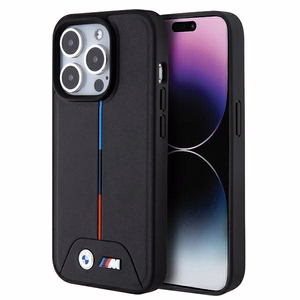 BMW dygsniuotas trispalvė Magnetinis dėklas telefonui iPhone 15 Pro - juodas