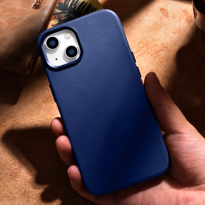 iCarer Dėklas Odinis viršelis iPhone 14 Plus natūralios odos dėklas mėlynas (suderinamas su MagSafe)