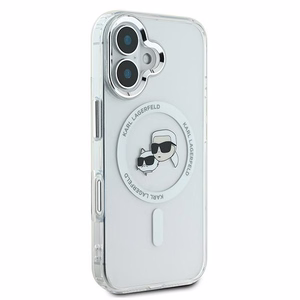 Karl Lagerfeld IML Metal Karl&Choupette Head magnetinis dėklas telefonui iPhone 16 Plus - baltas