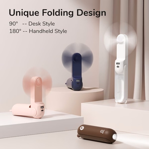 Портативный ручной USB-вентилятор Jisulife Life8 Mini с внешним аккумулятором 2000 мА·ч и фонариком — белый