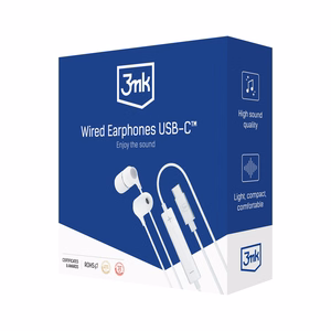 Ausinės 3mk Wired Earphones USB-C baltos