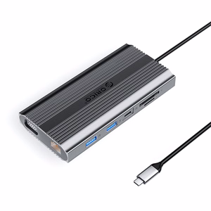 Orico XDR 12 viename USB-C prijungimo stotelė USB-A USB-C HDMI 4K VGA RJ45 Gigabit PD 100W SD ir microSD kortelių skaitytuvas - pilka