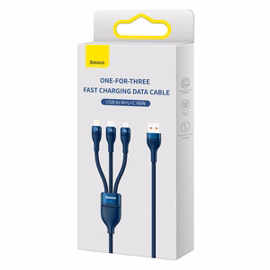 Baseus kabelis Flash Series II 3 in 1 - USB į Type C, Lightning, Micro USB - 66W 6A 1,2 metro (CASS040003) mėlynas
