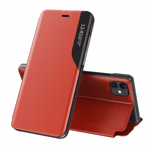 Eco Leather View Case eleganti knygos tipo dėklas su stovu iPhone 13 Pro Max raudonas