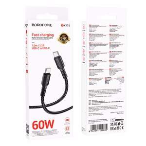Borofone Кабель BX116 Certain - Type C to Type C - PD 60W 3A 1 метр чёрный