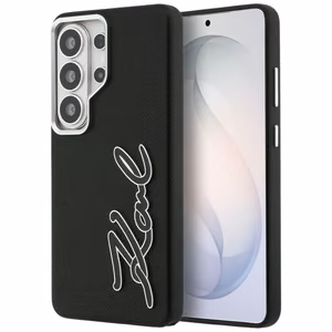 Karl Lagerfeld Grained Signature Metal Resin Logo Чехол для Samsung Galaxy S26 Ultra - чёрный