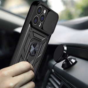 Hybrid Armor Camshield dėklas telefonui Realme 10 Pro+ šarvuotas dėklas su kameros dangteliu juodas