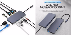 Adapteris USB Type-C - 2x HDMI, VGA, LAN, 3x USB Type-A, SD, TF, USB Type-C PD100W, Aux