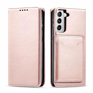 Magnetinis kortelių dėklas Samsung Galaxy S22 + (S22 Plus) piniginė kortelių laikiklis rožinis
