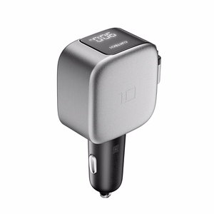 Cuktech CC903P automobilinis įkroviklis 100 W, su ekranu ir 70 cm įtraukiamu USB-C laidu – pilkas