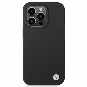 BMW Silicone Metal Logo dėklas iPhone 14 Pro Max - juodas