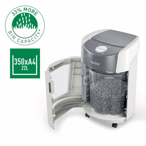 Leitz IQ OptiMax Small Office 350 dokumentų naikiklis Smulkinimas itin mažais gabalėliais 58 dB 22,3 cm Pilka, Balta