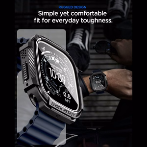 Spigen Rugged Armor dėklas ir 9H grūdintas stiklas Apple Watch Ultra 49 mm, matinis juodas